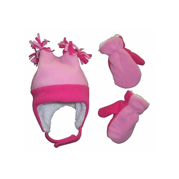 NIce Caps Little Girls and Baby Sherpa Lined Warm Fleece Hat /& Mitten Winter Set